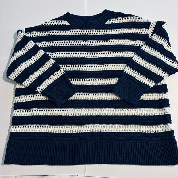 Ava & Viv Blue White Striped Summer Sweater Crew Neck Sz 3X - Picture 1 of 5